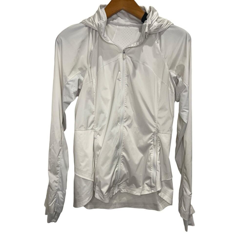 Lululemon Goal Smasher Jacket Womens Full Zip Rain Windbreaker Hooded, White, 10